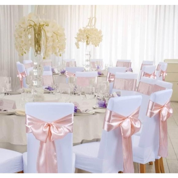 50 count | Blush Rose Gold Satin Chair Sashes Wedding Party Dining Banquet Bows - Picture 2 of 4
